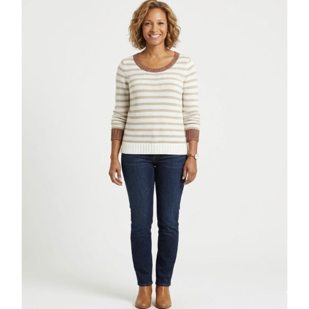 Banana Republic Brown Tan‎ Striped Round Neck Cotton Sweater Large